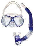 Blue Silicone 2 Lens Mask and Semi Dry Flex Purge Snorkel Snorkeling Set by H2O Odyssey