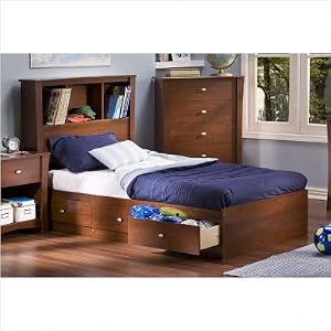 Twin Size Mates Bed with Storage Headboard in Classic Cherry Finish