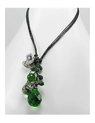 Forest Green Cotton Waxed Thread Glass Necklace In White Base