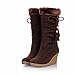 Maymeenth Womens Closed Round Toe High Heels Frosted PU Short Plush Solid Boots with Bowknot and Wedge