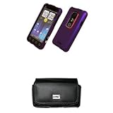 EMPIRE Black Leather Case Pouch with Belt Clip and Belt Loops + Purple Rubberized Snap-On Cover Case for Sprint HTC EVO 3D