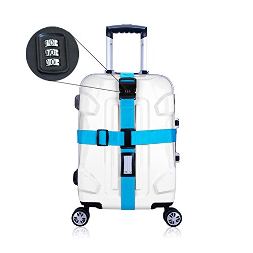 BlueCosto (Blue) Luggage Strap with Lock Long Cross Design Travel Suitcase Belt Superior Strength Non-slip 800051-BLU