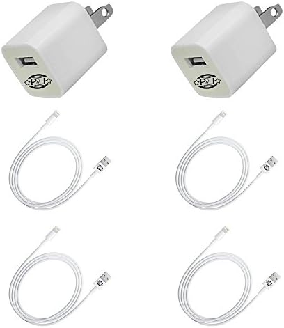 PHL 6 in 1 Combo Pack of 4 High Quality Usb Data Cables, 2 Wall Charger Compatible with Iphone 5/5c/5s/6/6+, Ipad Air/4/mini, Ipod Touch 5, Ipod Nano 7 (White) ...