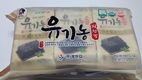 KIM NORI 100%Natural USDA Organic Seasoned Seaweed Snack (Dried Laver) For Vegan 4g × 9 Packs