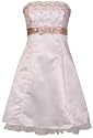 Gold Embroidered Strapless Holiday Formal Bridesmaid Gown Prom Dress With Tulle