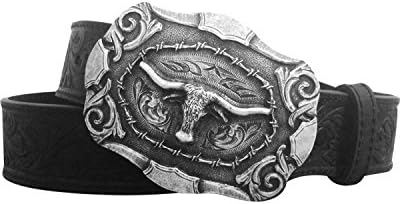And West Men's Andwest Western Tooled Longhorn Belt Black 38