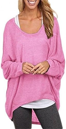 Feminent Women's Fashion Long Batwing Sleeve Loose Oversize Pullover Sweater Top Blouse (XXL, Pink)