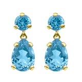 14k Yellow Gold Blue Topaz Dangle Earrings