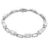 Sterling Silver Rhodium Plated Bracelet w/ Oval Shape CZ Stones, Clear
