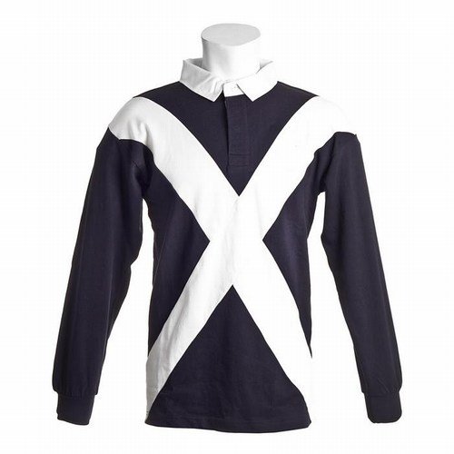 Saltire Scotland Flag Rugby Shirt, White Navy In Cotton