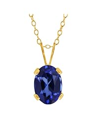 1.03 Ct Oval Blue Created Sapphire 18K Yellow Gold Pendant With Chain