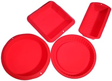 Modern Everyday Silicone Value Baking Set Includes Rectangle Bread Pan, Square Cake Mold, Round Cake Mold, Round Pie Mold