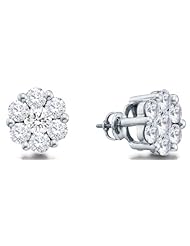1.50 cttw. Round Diamond Ladies Flower Earrings 14K White Gold