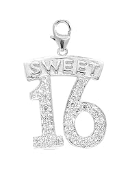 14K White Gold Diamond Sweet 16 Charm