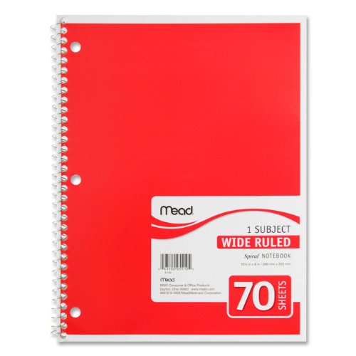Spiral® Bound Single Subject Wide Rule Notebook, 10 1/2 x 8 Size, 70 Sheets (MEA05510) Spiral® Bound Single Subject Wide Rule Notebook, 10 1/2 x 8 Size, 70 Sheets (MEA05510)