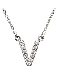 14K White Gold Diamond Initial Necklace "V" -- LIFETIME WARRANTY
