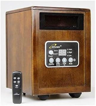 Modern Infrared Portable Space Heater with Dual Heating System, 1500W, Remote Control, Dark Walnut Wooden Cabinet | Contemporary Home Indoor Space Heater Provides Warmth Throughout Your House