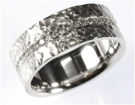 1.5 cttw Platinum Diamond Wedding Band Mens Hammered Ring, Unisex Wedding Band Eternity Ring (Sizes 8-13)