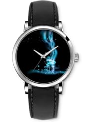 SPRAWL Aanalog Fashion Series Silver Ladies Watches of Genuine Black Leather Strap,Unique Wrist Watch for Women Girls Designed with Lotus flowers fantasia