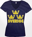 Sverige Sweden Crowns Juniors V-Neck T-shirt, Swedish Country Pride Three Crowns Design Junior's V-Neck Tee Shirt