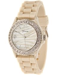 Mens & Womens Beige Zebra Silicone Crystal Large Face Watch