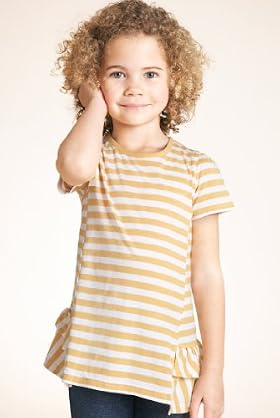 Pure Cotton Short Sleeve Stripe Frill Tunic