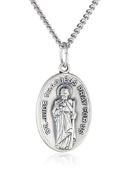Sterling Silver Oval Saint Jude Medal with Antique Finish and Stainless Steel Chain, 20"