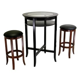 Winsome 92331 Round Glass Pub Table with Bar Stools 3 Piece Set 