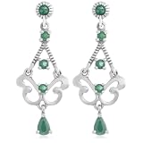 Platinum Plated Sterling Silver Emerald Chandelier Earrings