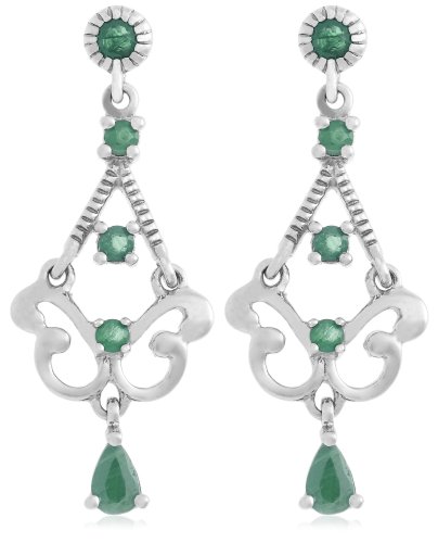 Platinum Plated Sterling Silver Emerald Chandelier Earrings