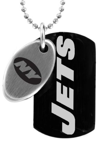 Stainless Steel NFL Football Black New York Jets Dog Tag Necklace 26