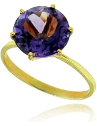 10k Yellow Gold Amethyst Solitare Round Gemstone Ring, Birthstone of February
