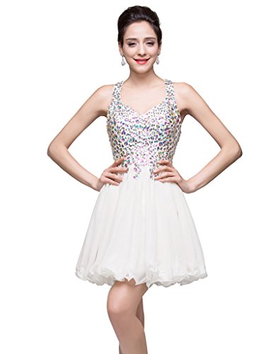 Babyonline Crystal Evening Dresses White Short Formal Party Gowns