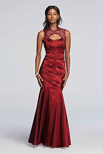 Sleeveless Stretch Taffeta Dress with Lace Keyhole Style XS4665, Red, 6