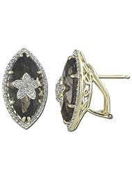 14K Yellow Gold 13.73ct Star Flower Diamond & Marquise Smoky Topaz Stud Earrings