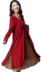 Long Sleeves Spring Fall Cotton/Linen/Spandex Maxi Dress 