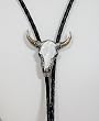 Buffalo Skull White Enamel Bolo Tie