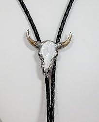 Buffalo Skull White Enamel Bolo Tie