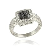 Sterling Silver 1/10ct Black Diamond Square Ring
