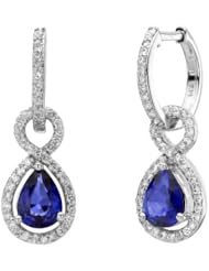 Pear Shaped Blue Sapphire and Diamond Earrings in 14k White Gold