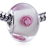 Pandora Bead & Bracelet Fit - White Flower Murano Glass European Charm Beads