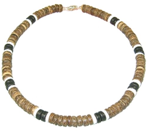 PUKA SHELL Necklace Brown Coco 2 White Puka 2 Black Coco Beads Mens Surfer Beach Choker Pooka Puca