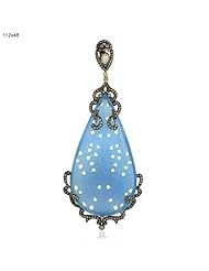 18kt Yellow Gold Diamond Pave Blue Agate Carved Pendant Silver Womens Jewelry