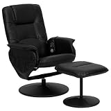 Massaging Leather Recliner and Ottoman (Black) (39H x 29.5W x 40D)