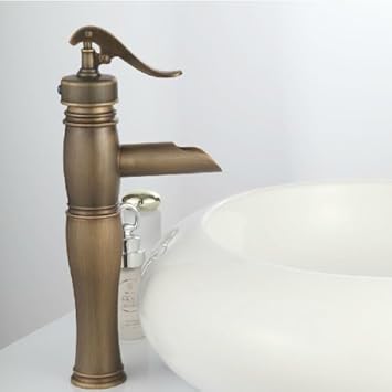 Antique Brass Basin Wasserhahn Keramik Wasserfall Badezimmer-Hahn