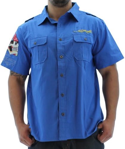 Ed Hardy Men's Christian Audigier American Flag Woven Shirt Military Button Up