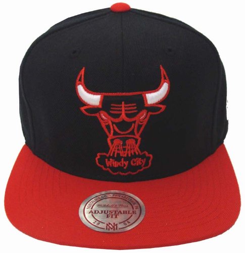 Chicago Bulls Mitchell & Ness Logo Snapback Cap Hat Black Red