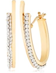 14K Yellow Gold Italian Double Cubic-Zirconia Bypass Click-Top J-Hoop Earrings
