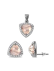 Sterling Silver Champagne CZ Earrings and Necklace Jewelry Set