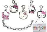 Sanrio Hello Kitty Set of 5 Charms & Silver Link Bracelet Set in Keepsake Jewelry Gift Box!